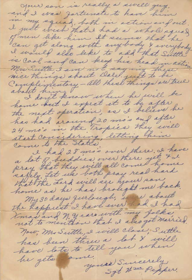 Letter from Dale's platoon Sergeant to his parents after his death.  Courtesy of the family.